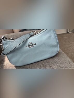 Coach Pebbled Leather Shoulder Bag in Pale Blue
